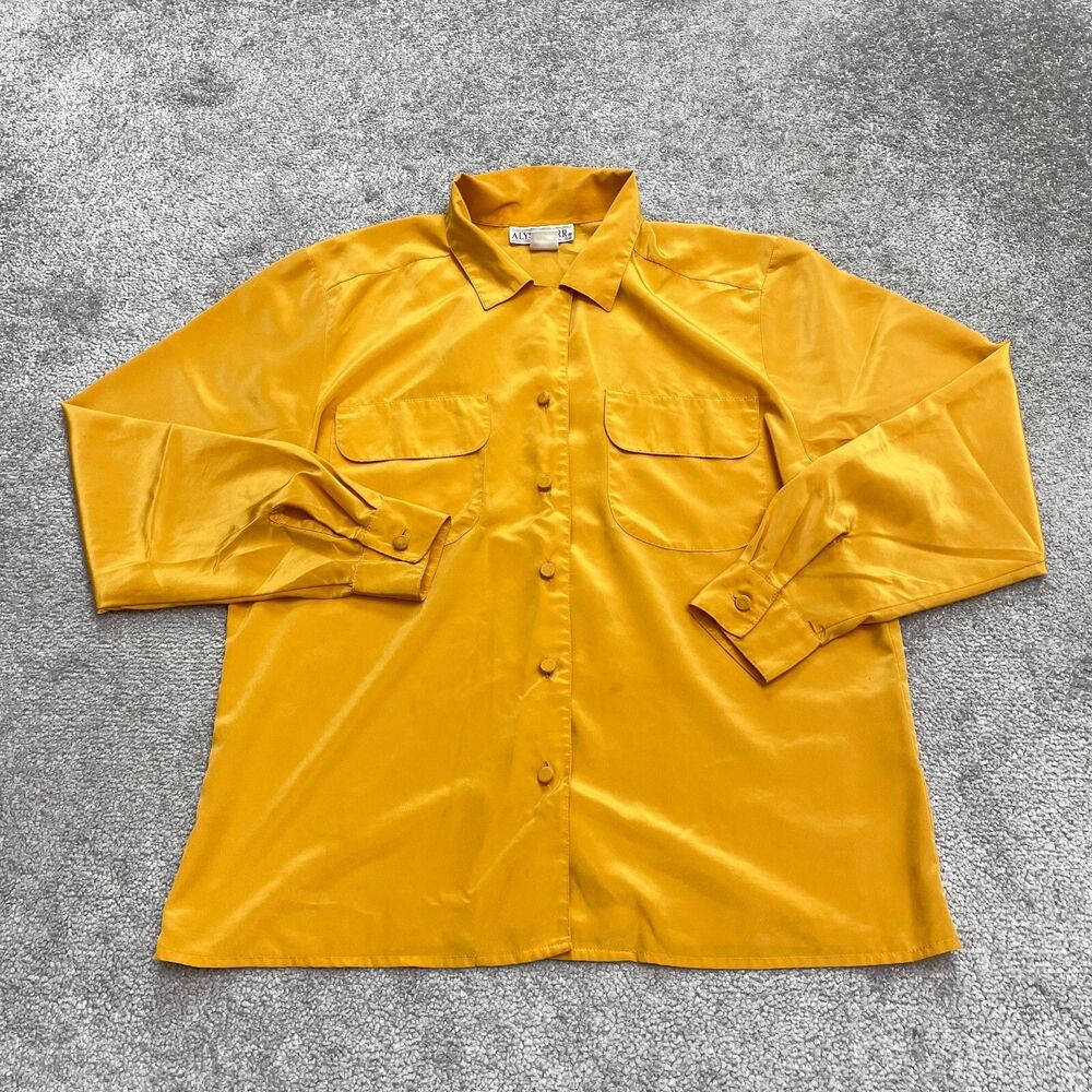 Alyssa Carr Vintage Satin Button Down Shirt Womens 8P Gold Long Sleeve Blouse